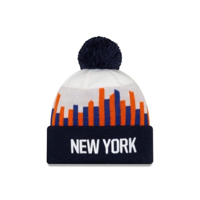 White New York Knicks Hat - New Era NBA 2019 NBA Authentics City Series Holiday Pack Pom Knit Beanie USA4281509